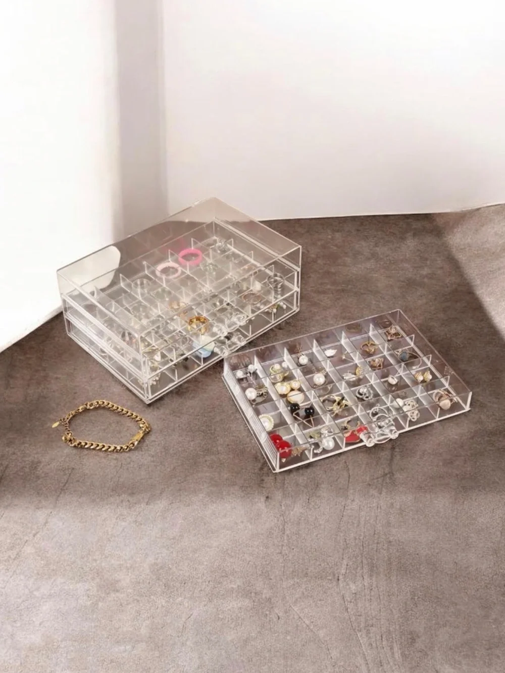 Clear Acrylic Jewelry Organizer Box Transparent 3-Drawer Storage NIP